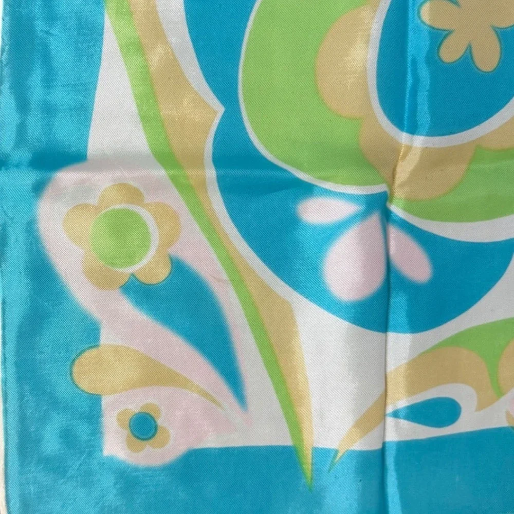 Vintage Psychedelic Floral Paisley Square Scarf Blue Green Mid‎ Century Chic